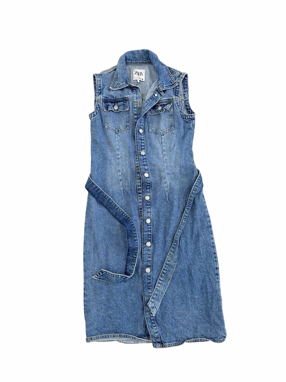 Zara Blue Denim Sleeveless Button-Front Dress